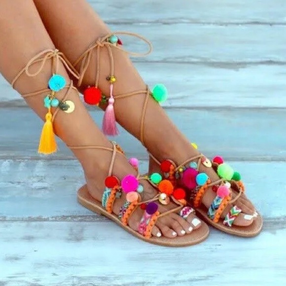 Elina Linardaki (Gladiator Pom Pom) Penny Lane sandals Size 38 GUC - Picture 4 of 12